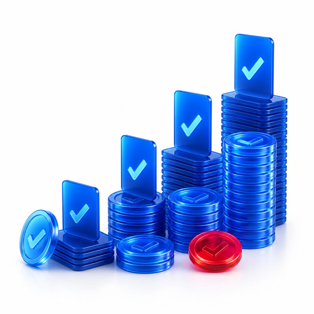 Rising stacks of blue backing chips with a single red chip